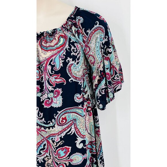 Umgee Dress Paisley Off Shoulder Tunic Bell Sleeve Medium New with Tags - Picture 3 of 12